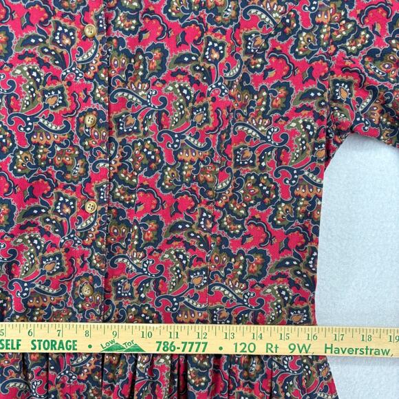 EDDIE BAUER Dress S Twill Paisley Fit & Flare Cottagecore Long Sleeve Cotton Red - Picture 11 of 13
